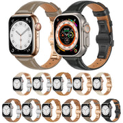 For Apple Watch Series 8 45mm Plain Leather Butterfly Buckle Watch Band(Dark Brown+Rose Gold)