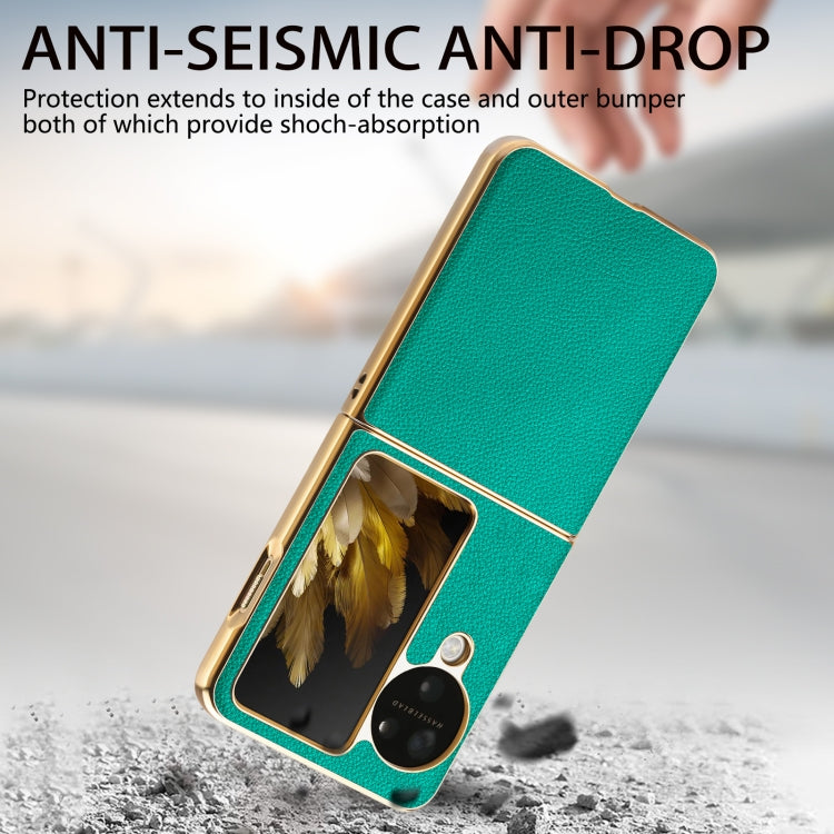 For OPPO Find N3 Flip Litchi Leather Electroplating Shockproof Phone Case(Green) - OPPO Cases by PMC TechLife | Online Shopping South Africa | PMC TechLife | Buy Now Pay Later Mobicred