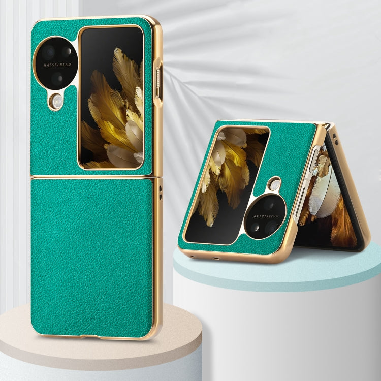 For OPPO Find N3 Flip Litchi Leather Electroplating Shockproof Phone Case(Green) - OPPO Cases by PMC TechLife | Online Shopping South Africa | PMC TechLife | Buy Now Pay Later Mobicred