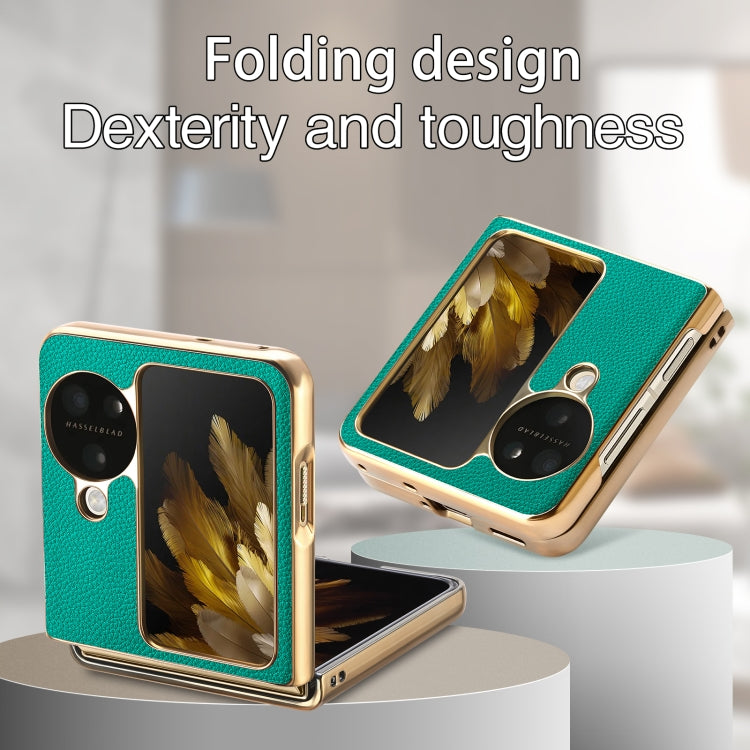 For OPPO Find N3 Flip Litchi Leather Electroplating Shockproof Phone Case(Green) - OPPO Cases by PMC TechLife | Online Shopping South Africa | PMC TechLife | Buy Now Pay Later Mobicred