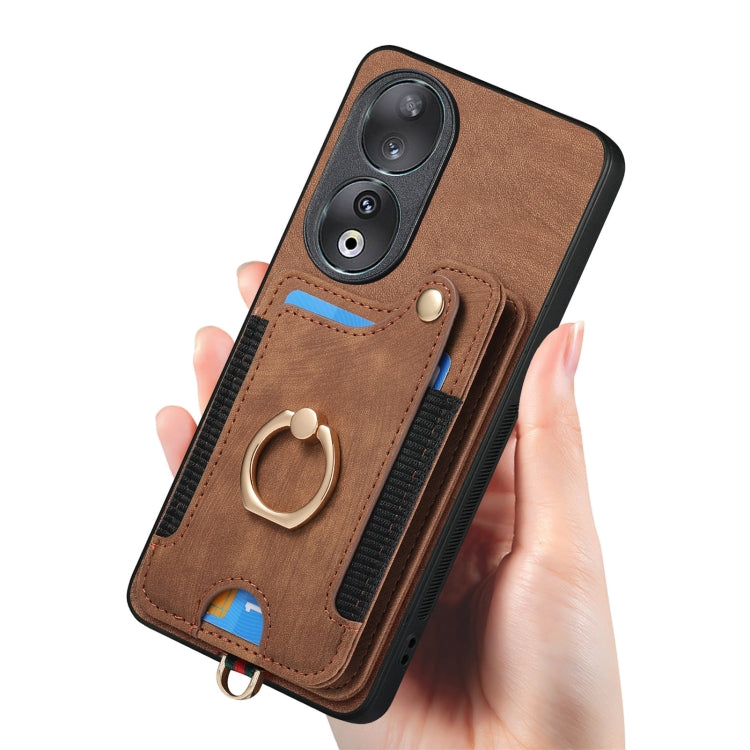 For Honor 90 Retro Skin-feel Ring Multi-card RFID Wallet Phone Case(Brown) - Honor Cases by PMC TechLife | Online Shopping South Africa | PMC TechLife