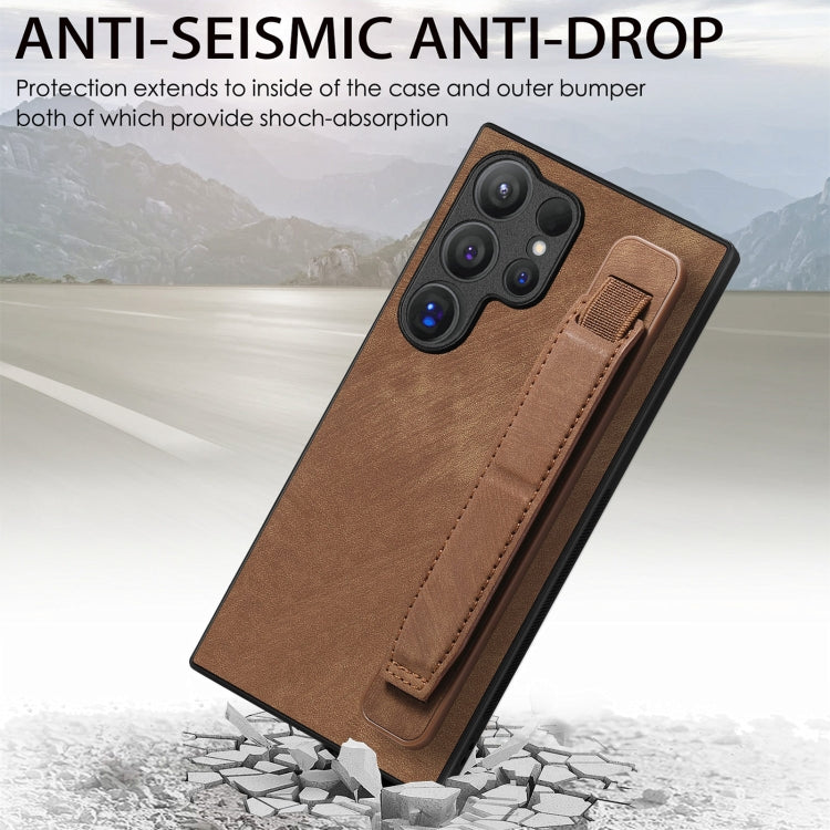 For Samsung Galaxy S24 Ultra 5G Retro Wristband Holder Leather Back Phone Case(Brown) - free shipping - PMC TechLife - Order now!