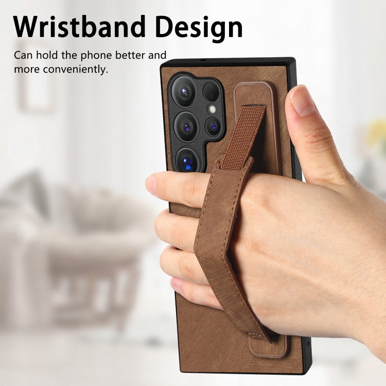 For Samsung Galaxy S24 Ultra 5G Retro Wristband Holder Leather Back Phone Case(Brown) - free shipping - PMC TechLife - Order now!