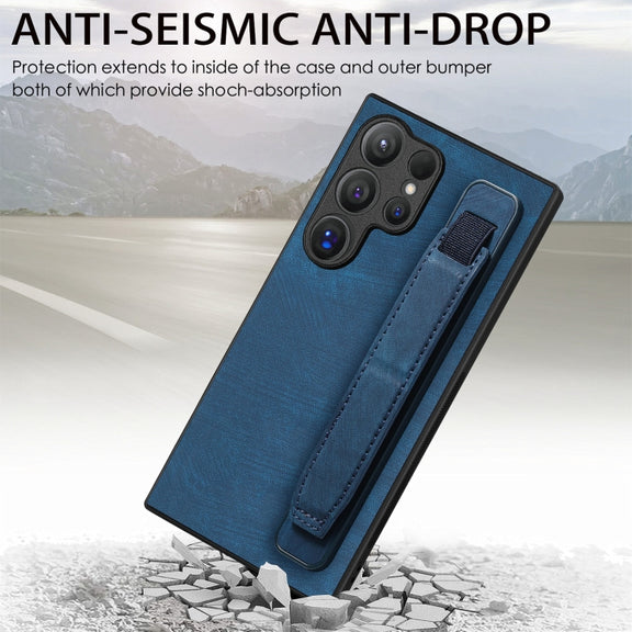 For Samsung Galaxy S24 Ultra 5G Retro Wristband Holder Leather Back Phone Case(Blue)