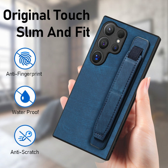 For Samsung Galaxy S24 Ultra 5G Retro Wristband Holder Leather Back Phone Case(Blue)