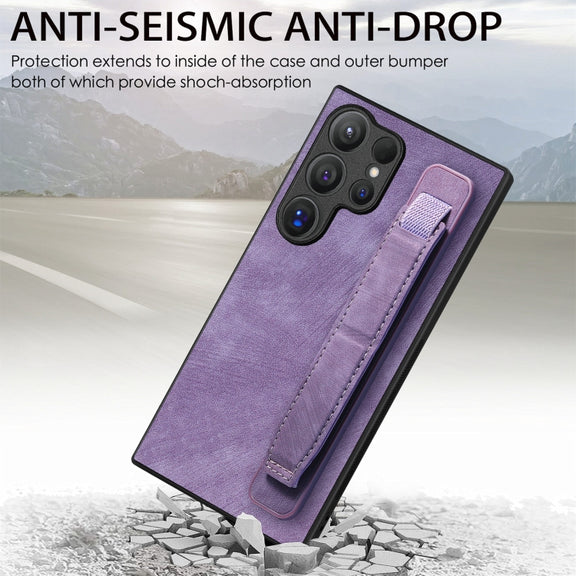 For Samsung Galaxy S24 Ultra 5G Retro Wristband Holder Leather Back Phone Case(Purple)