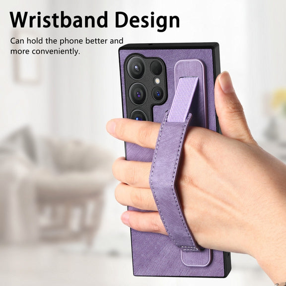 For Samsung Galaxy S24 Ultra 5G Retro Wristband Holder Leather Back Phone Case(Purple)