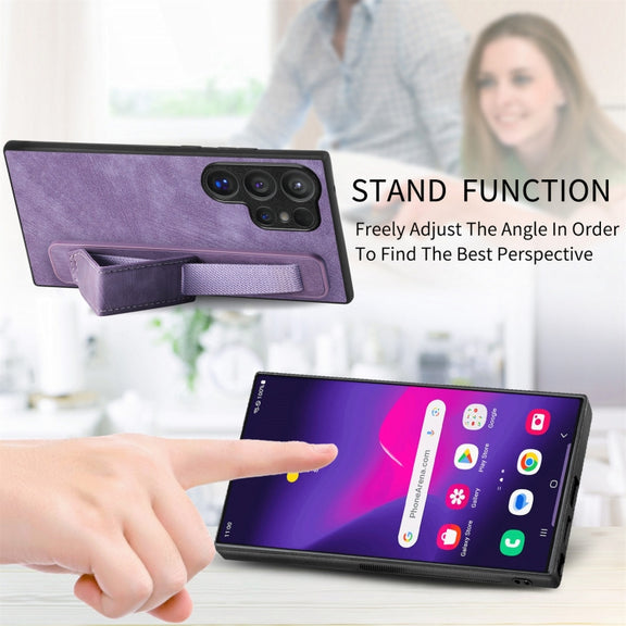 For Samsung Galaxy S24 Ultra 5G Retro Wristband Holder Leather Back Phone Case(Purple)