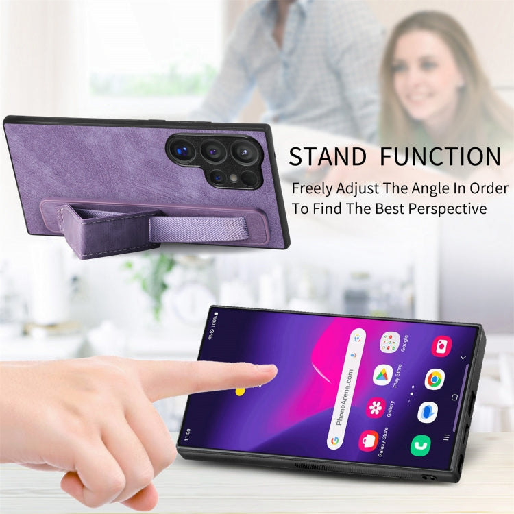 For Samsung Galaxy S24 Ultra 5G Retro Wristband Holder Leather Back Phone Case(Purple)