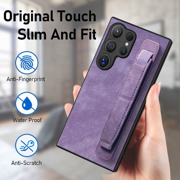 For Samsung Galaxy S24 Ultra 5G Retro Wristband Holder Leather Back Phone Case(Purple)