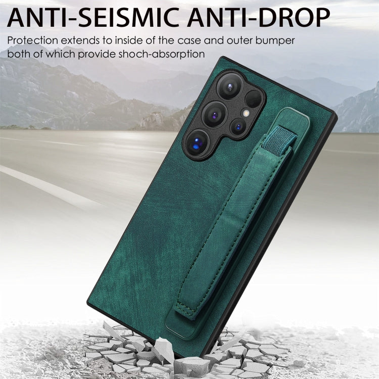 For Samsung Galaxy S24 Ultra 5G Retro Wristband Holder Leather Back Phone Case(Green) - Galaxy S24 Ultra 5G Cases by PMC TechLife | Online Shopping South Africa | PMC TechLife