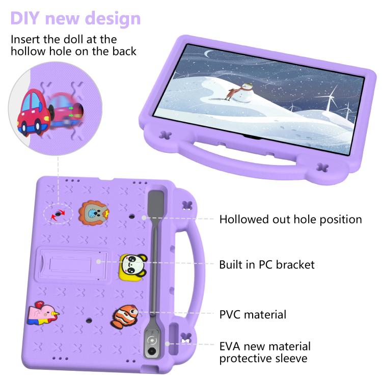 For  Lenovo Xiaoxin Pad Pro 12.7 2025 Handle Kickstand Children EVA Shockproof Tablet Case(Light Purple)