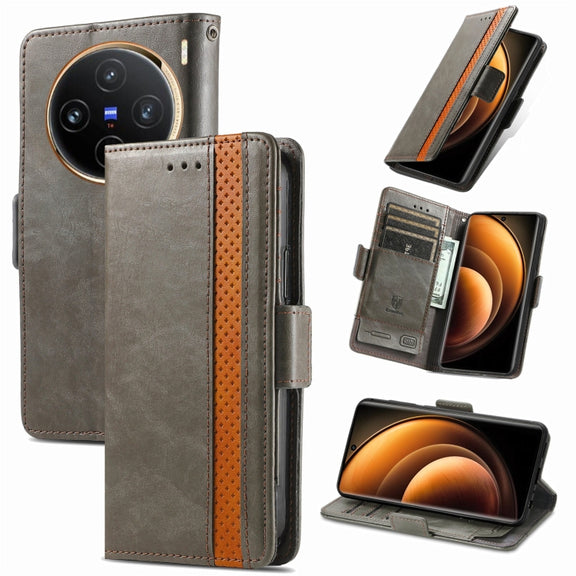 For vivo X100 CaseNeo Splicing Dual Magnetic Buckle Leather Phone Case(Gray)