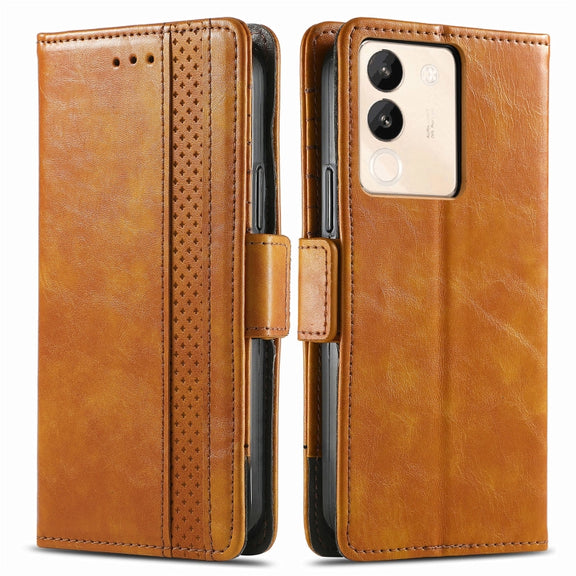 For vivo X100 CaseNeo Splicing Dual Magnetic Buckle Leather Phone Case(Khaki)