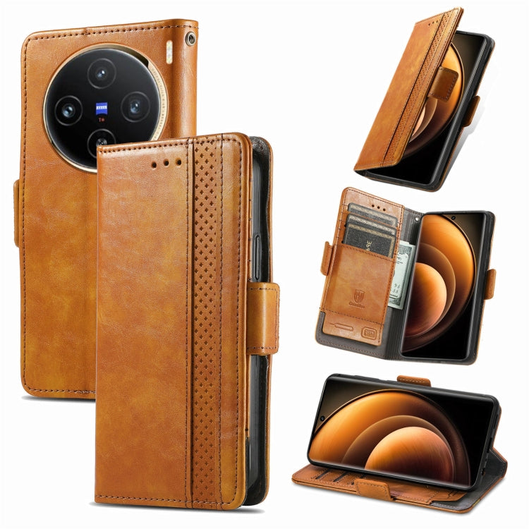 For vivo X100 Pro CaseNeo Splicing Dual Magnetic Buckle Leather Phone Case(Khaki) - free shipping - PMC Jewellery - Order now!