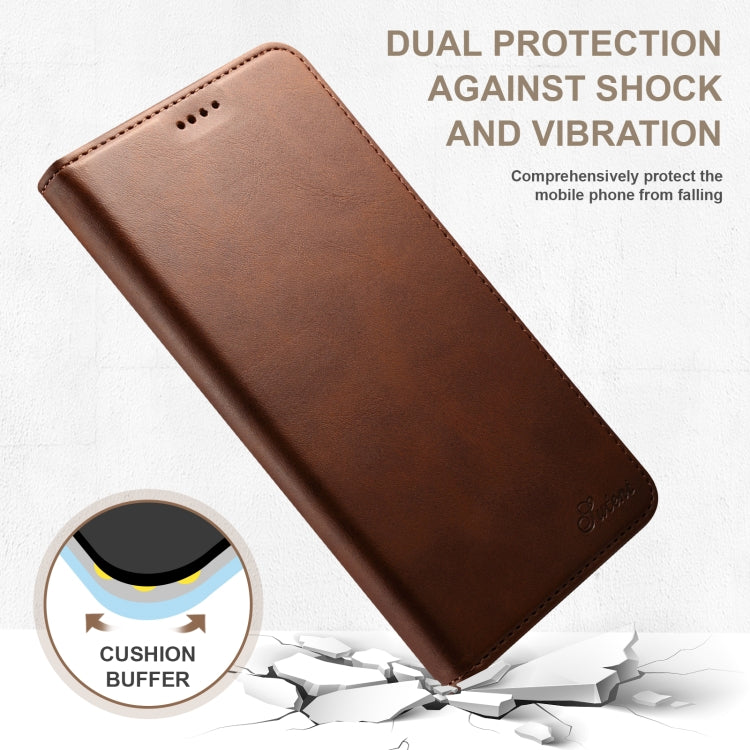 For iPhone 16 Suteni Calf Texture Horizontal Flip Leather Phone Case(Brown) - free shipping - PMC Jewellery - Order now!