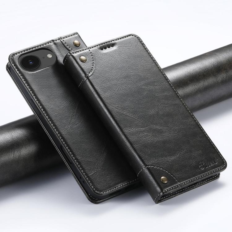 For iPhone 16e Suteni Baroque Calf Texture Buckle Wallet Leather Phone Case(Black) - free shipping - PMC TechLife - Order now!