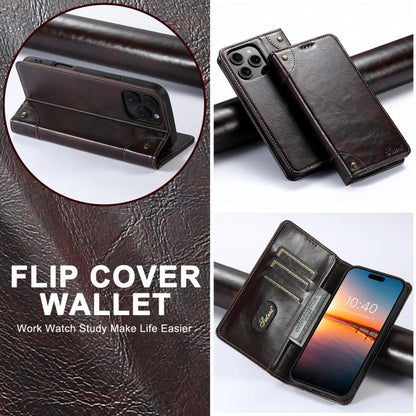 For iPhone 16e Suteni Baroque Calf Texture Buckle Wallet Leather Phone Case(Brown) - free shipping - PMC Jewellery - Order now!