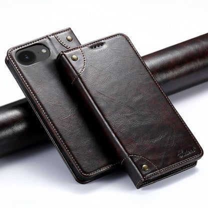 For iPhone 16e Suteni Baroque Calf Texture Buckle Wallet Leather Phone Case(Brown) - free shipping - PMC Jewellery - Order now!