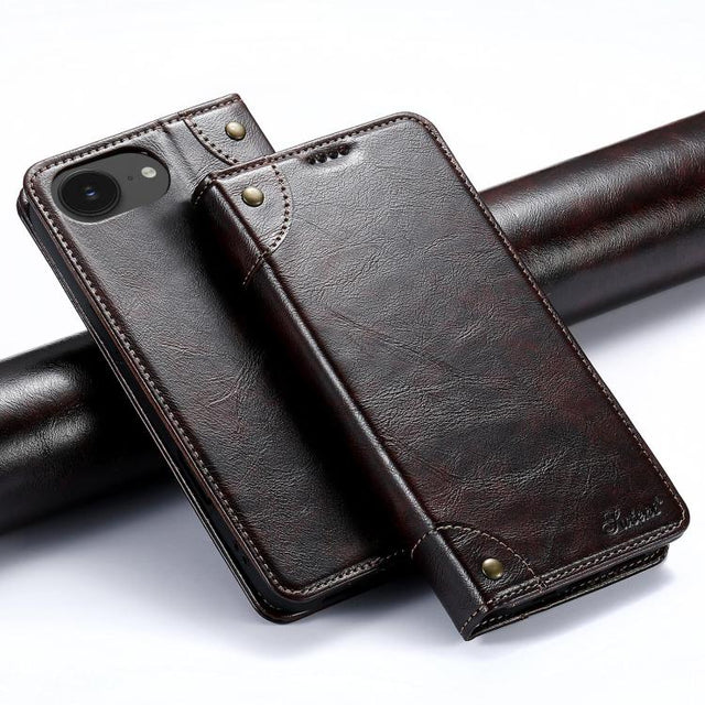 For iPhone 16e Suteni Baroque Calf Texture Buckle Wallet Leather Phone Case(Brown)