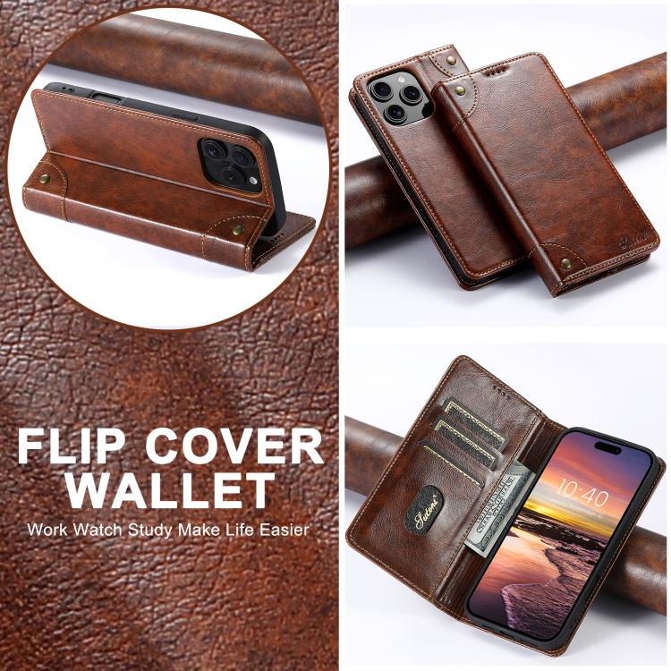 For iPhone 16e Suteni Baroque Calf Texture Buckle Wallet Leather Phone Case(Khaki) - free shipping - PMC TechLife - Order now!