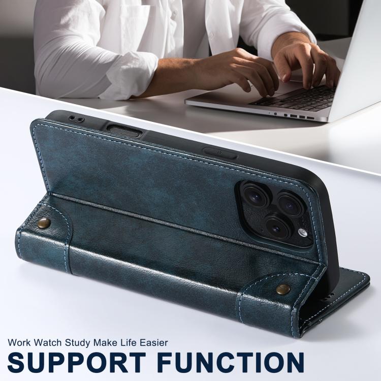 For iPhone 16e Suteni Baroque Calf Texture Buckle Wallet Leather Phone Case(Blue) - free shipping - PMC TechLife - Order now!