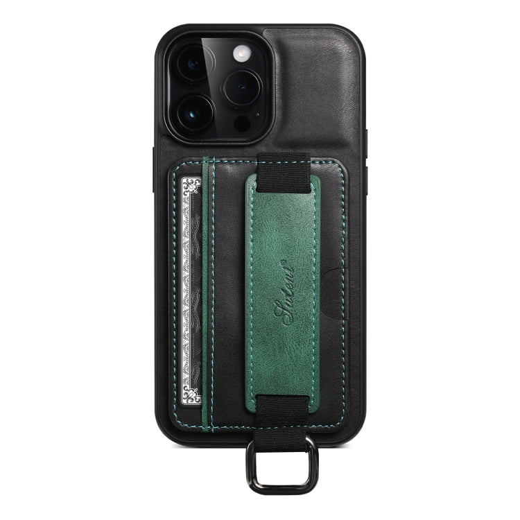 For iPhone 15 Pro Max Suteni H13 Card Wallet Wrist Strap Holder PU Phone Case(Black) - free shipping - PMC Jewellery - Order now!
