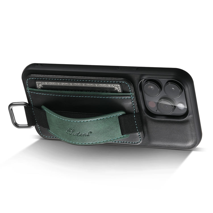 For iPhone 15 Pro Max Suteni H13 Card Wallet Wrist Strap Holder PU Phone Case(Black) - free shipping - PMC Jewellery - Order now!