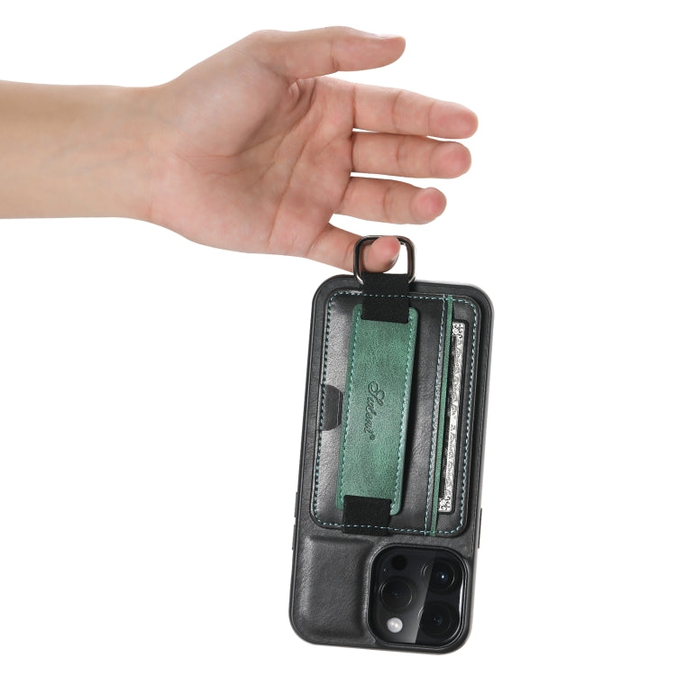 For iPhone 15 Pro Max Suteni H13 Card Wallet Wrist Strap Holder PU Phone Case(Black) - free shipping - PMC Jewellery - Order now!
