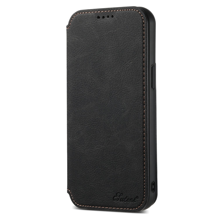 For iPhone 15 Plus Suteni J06 Retro Matte Litchi Texture Leather MagSafe Phone Case(Black)