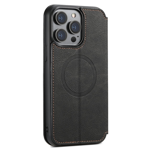 For iPhone 15 Plus Suteni J06 Retro Matte Litchi Texture Leather MagSafe Phone Case(Black)