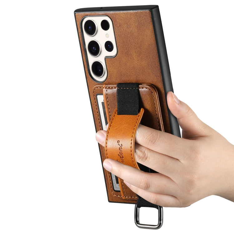 For Samsung Galaxy S24 Ultra 5G Suteni H13 Card Wallet Wrist Strap Holder PU Phone Case(Brown)