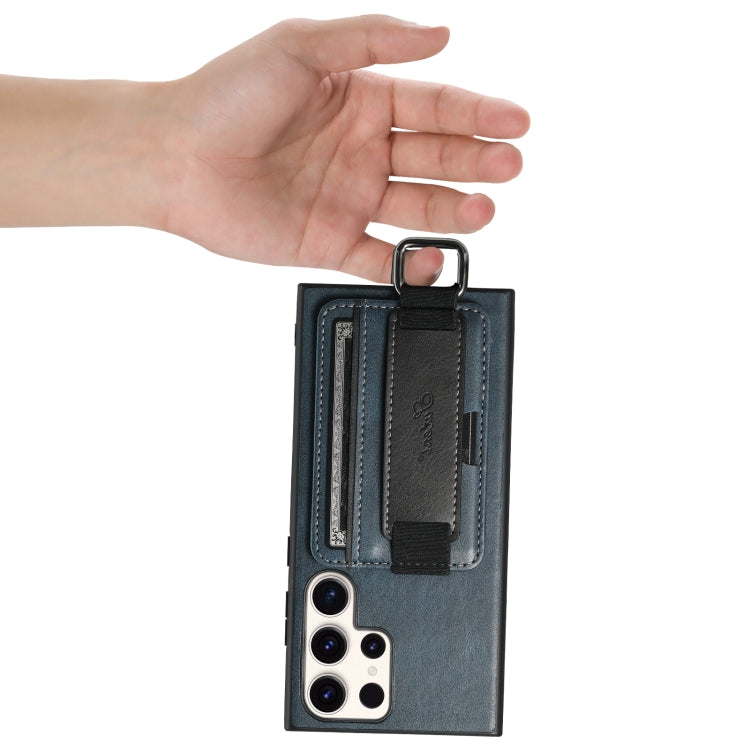 For Samsung Galaxy S24 Ultra 5G Suteni H13 Card Wallet Wrist Strap Holder PU Phone Case(Blue)