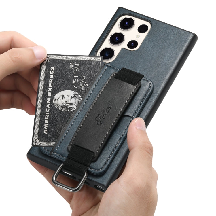 For Samsung Galaxy S24 Ultra 5G Suteni H13 Card Wallet Wrist Strap Holder PU Phone Case(Blue)