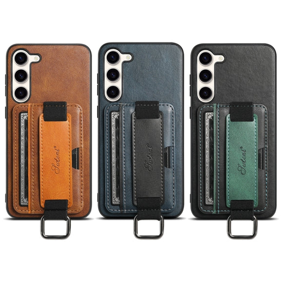 For Samsung Galaxy S24+  5G Suteni H13 Card Wallet Wrist Strap Holder PU Phone Case(Black)