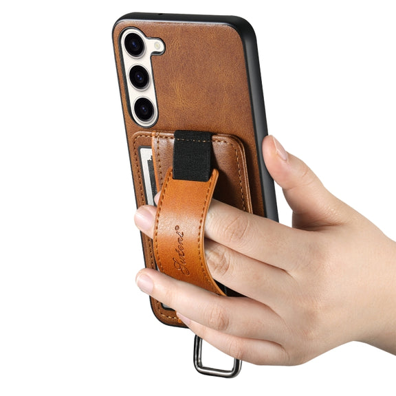 For Samsung Galaxy S24+  5G Suteni H13 Card Wallet Wrist Strap Holder PU Phone Case(Brown)