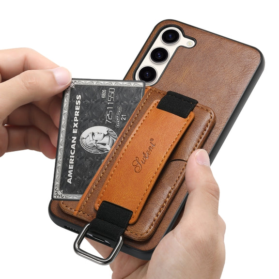 For Samsung Galaxy S24+  5G Suteni H13 Card Wallet Wrist Strap Holder PU Phone Case(Brown)