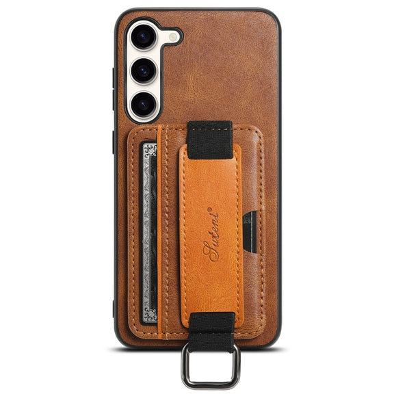 For Samsung Galaxy S24+  5G Suteni H13 Card Wallet Wrist Strap Holder PU Phone Case(Brown)