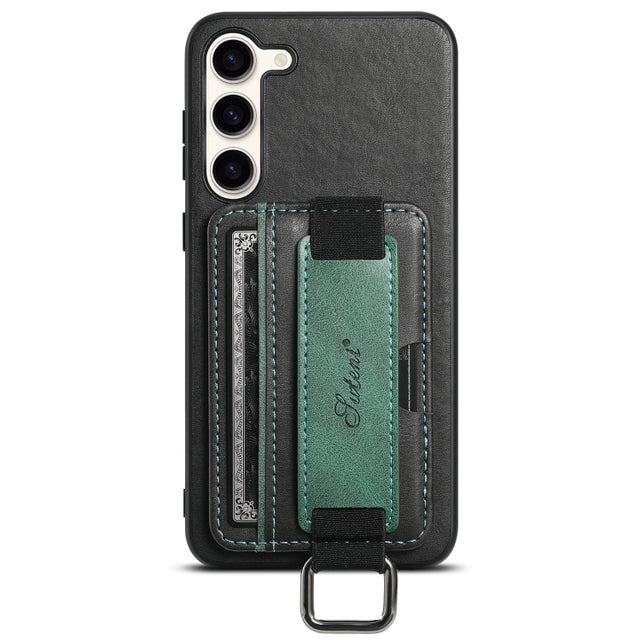 For Samsung Galaxy S24  5G Suteni H13 Card Wallet Wrist Strap Holder PU Phone Case(Black)