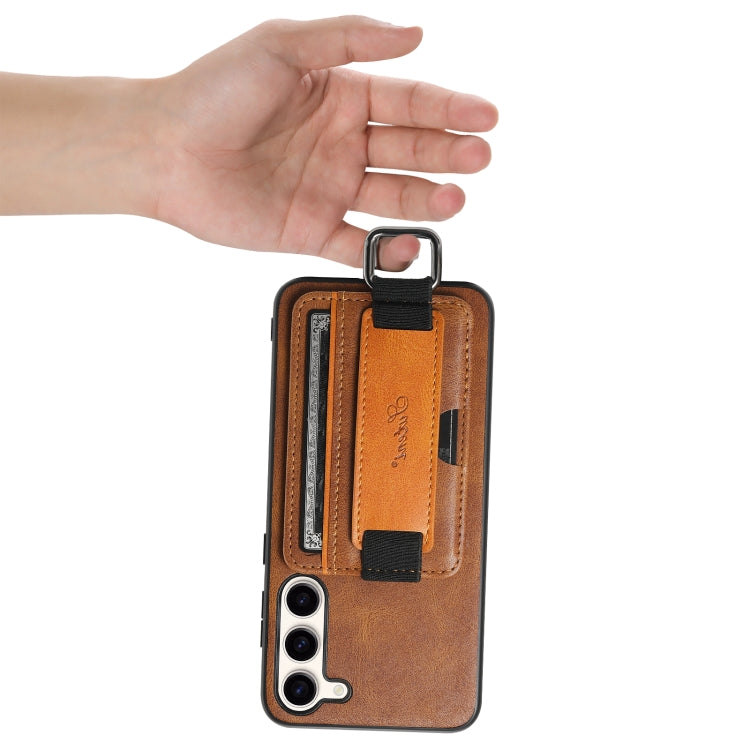 For Samsung Galaxy S24  5G Suteni H13 Card Wallet Wrist Strap Holder PU Phone Case(Brown)