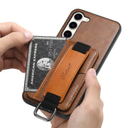 For Samsung Galaxy S24  5G Suteni H13 Card Wallet Wrist Strap Holder PU Phone Case(Brown)