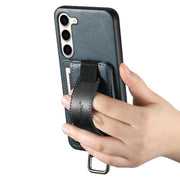For Samsung Galaxy S24  5G Suteni H13 Card Wallet Wrist Strap Holder PU Phone Case(Blue)