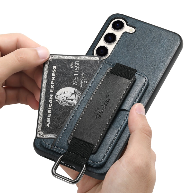 For Samsung Galaxy S24  5G Suteni H13 Card Wallet Wrist Strap Holder PU Phone Case(Blue)