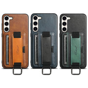 For Samsung Galaxy S24  5G Suteni H13 Card Wallet Wrist Strap Holder PU Phone Case(Blue)