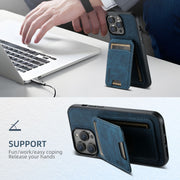For iPhone 16 Suteni H02 Litchi Leather Card Wallet Stand Back Phone Case(Blue)
