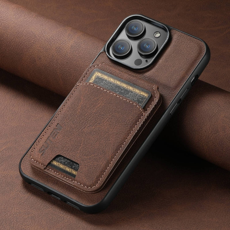 For iPhone 16 Pro Suteni H02 Litchi Leather Card Wallet Stand Back Phone Case(Brown)