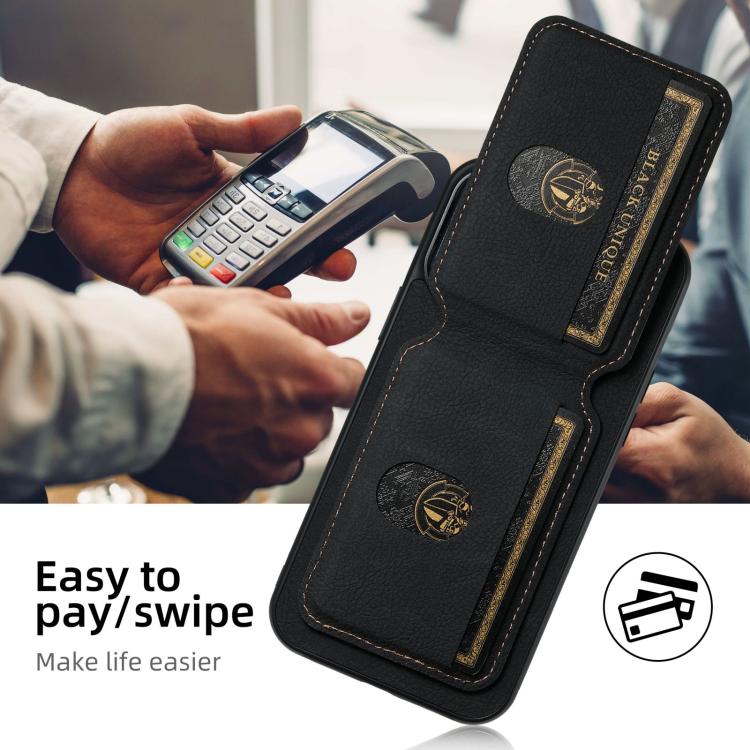 For iPhone 16e Suteni H02 Litchi Leather Card Wallet Stand Back Phone Case(Black)