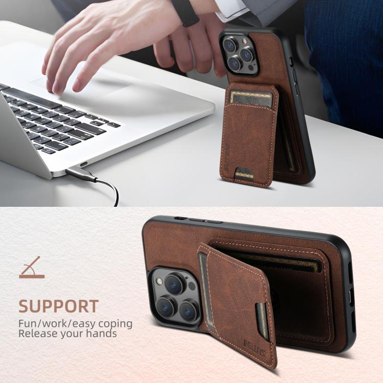 For iPhone 16e Suteni H02 Litchi Leather Card Wallet Stand Back Phone Case(Brown)