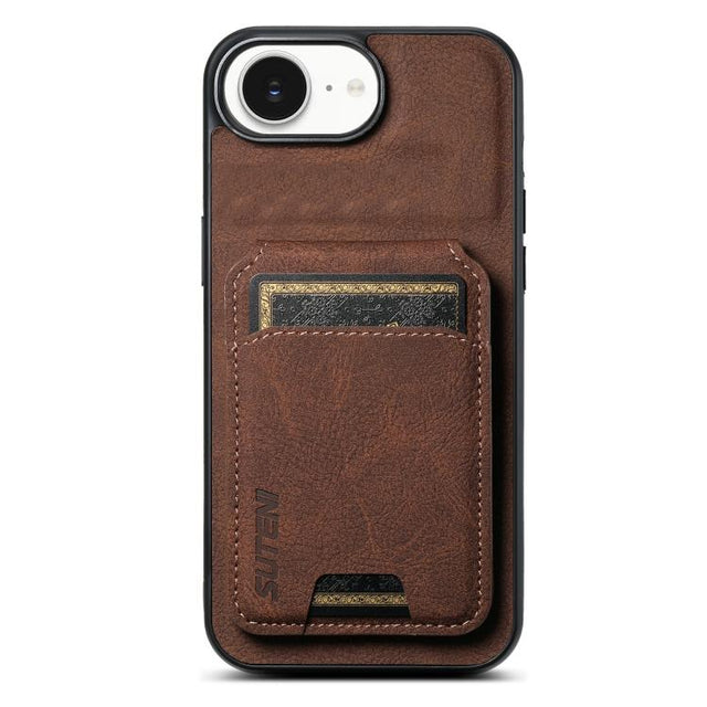 For iPhone 16e Suteni H02 Litchi Leather Card Wallet Stand Back Phone Case(Brown)