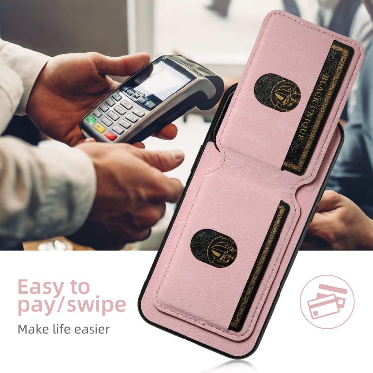 For iPhone 16e Suteni H02 Litchi Leather Card Wallet Stand Back Phone Case(Pink)